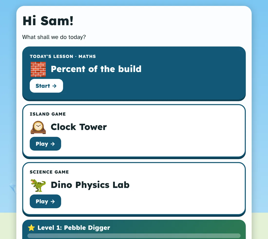 A dinosaur-themed Today screen for an older child