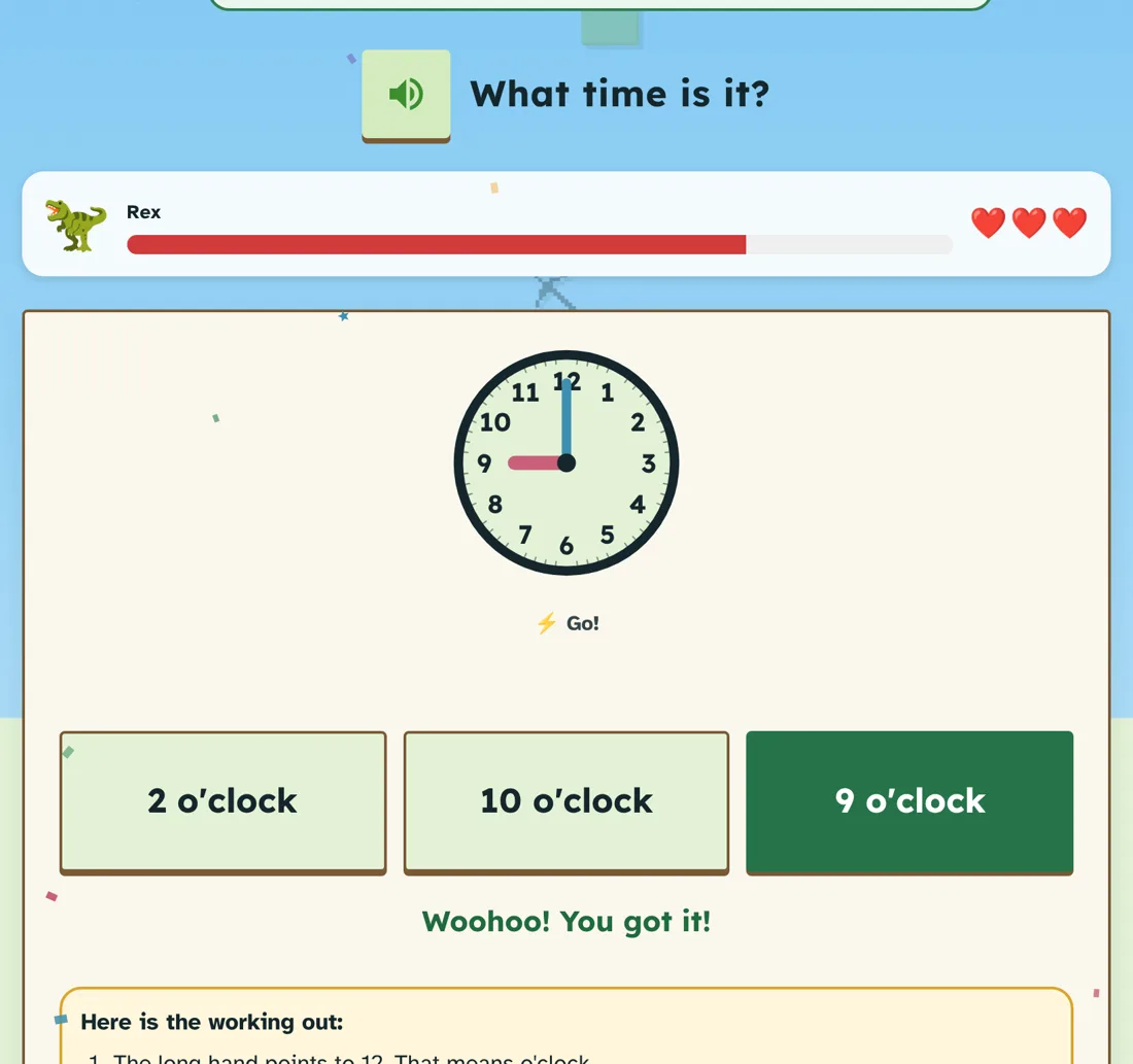 A clock question with numbered working out shown after the answer
